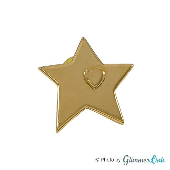 Star with Embossed Heart Gold Tone Pin - Picture 1 of 6